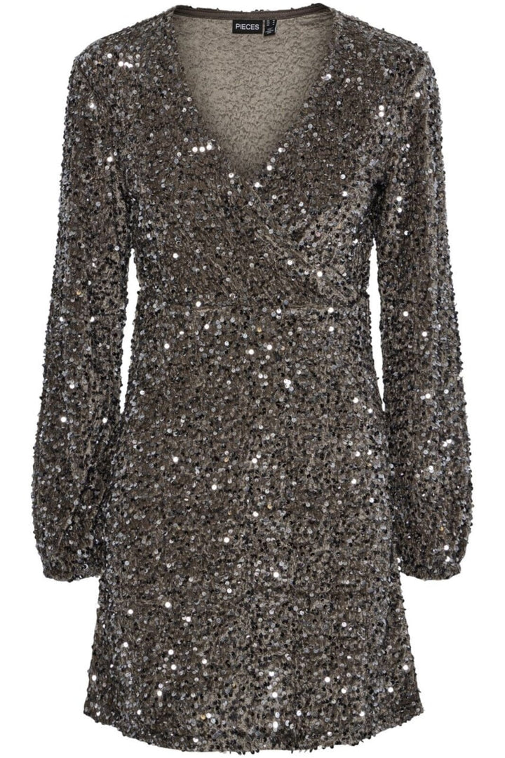 Pieces - Pckam Ls Wrap Dress - 4641542 Morel Silver Sequins