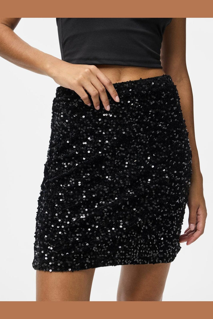 Pieces - Pckam New Short Skirt - 4617666 Black Black Sequins