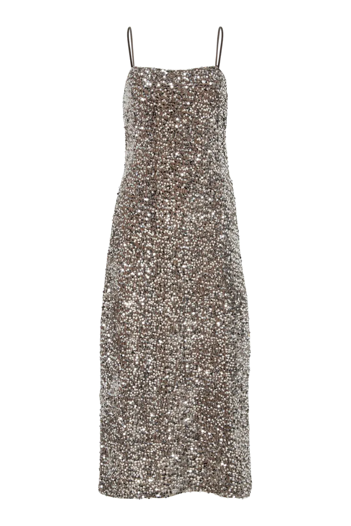 Pieces - Pckam Sl Ankle Slip Dress - 4883180 Morel Silver Sequins Kjoler 