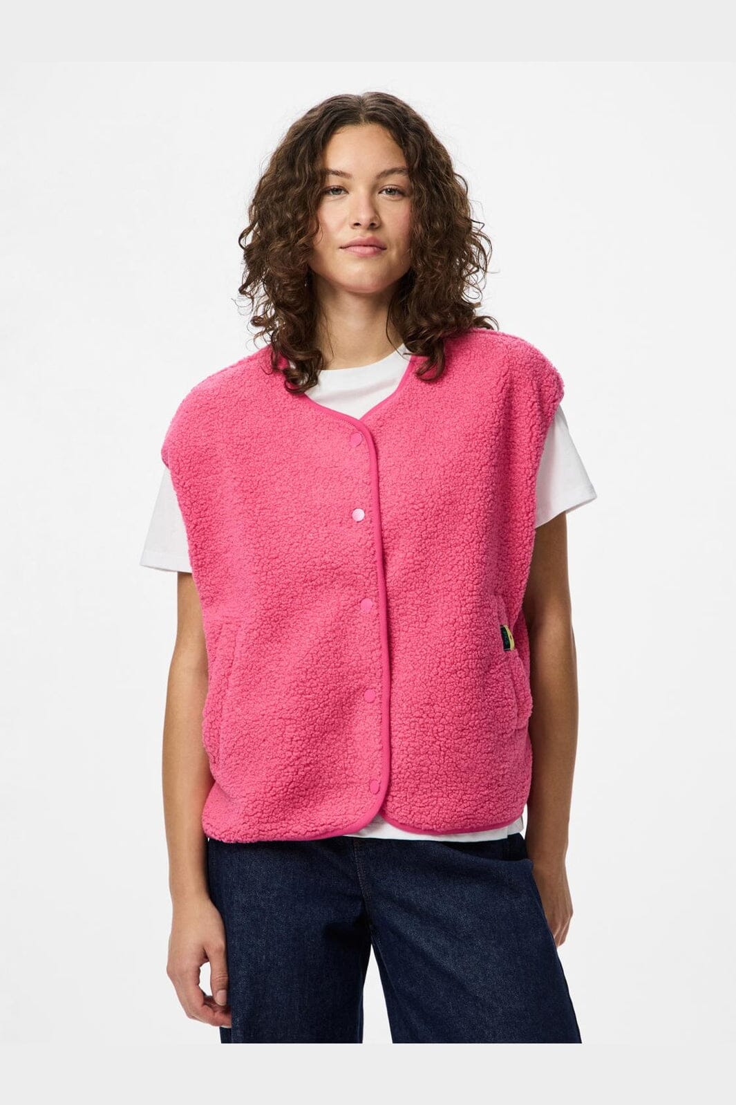 Pieces - Pckatty Teddy Vest - 4943482 Shocking Pink