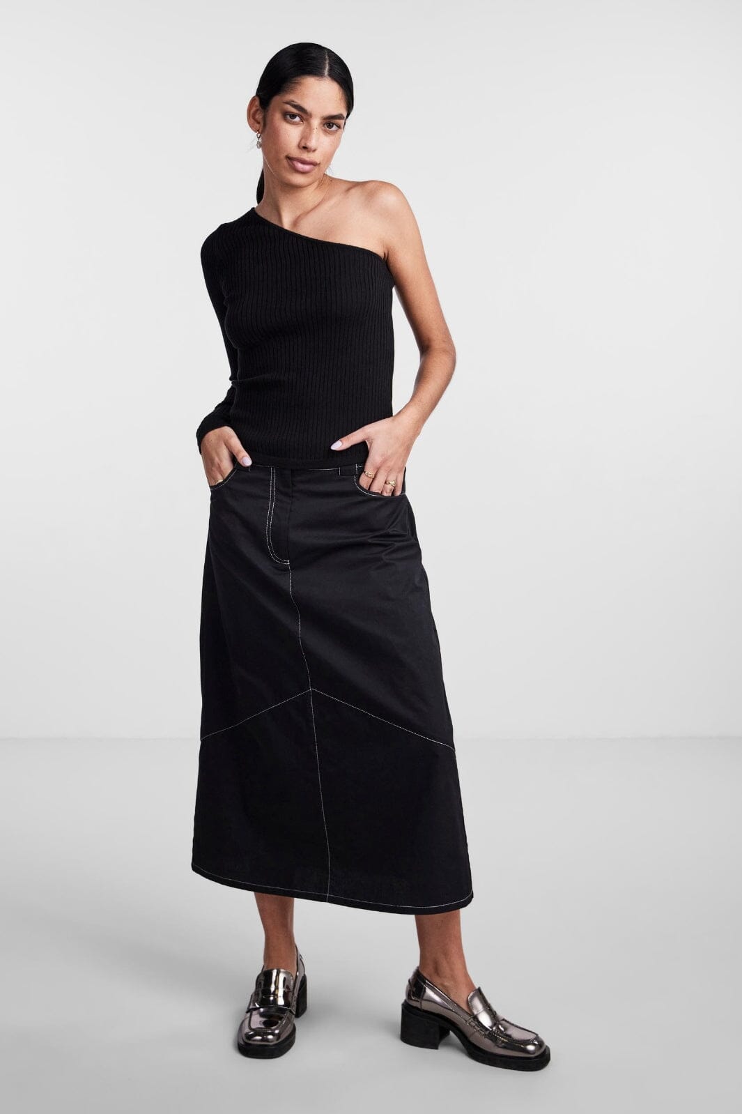Pieces - Pcmandy One Shoulder Knit Top Dmo - Black