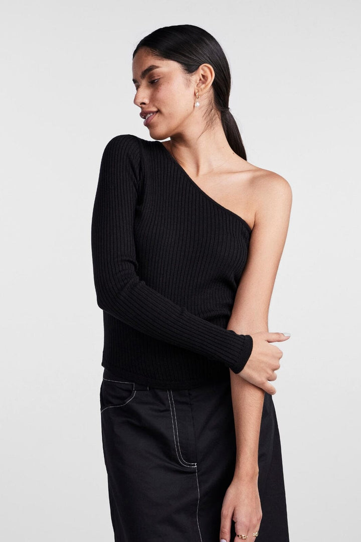 Pieces - Pcmandy One Shoulder Knit Top Dmo - Black
