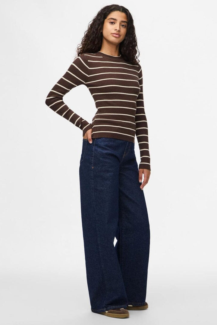 Pieces - Pcmira New Ls O-Neck Knit - 4803164 Hot Fudge Birch Narrow
