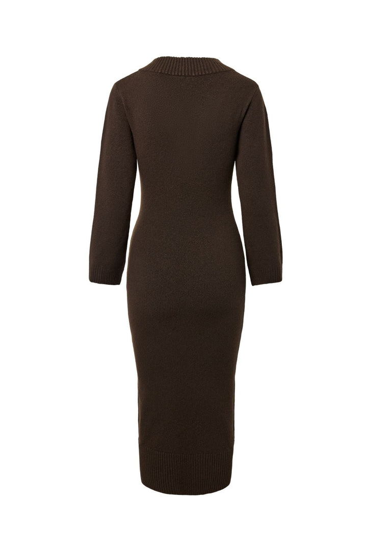 Pieces - Pcmolly Ls V-Neck Knit Dress - 5201239 Hot Fudge