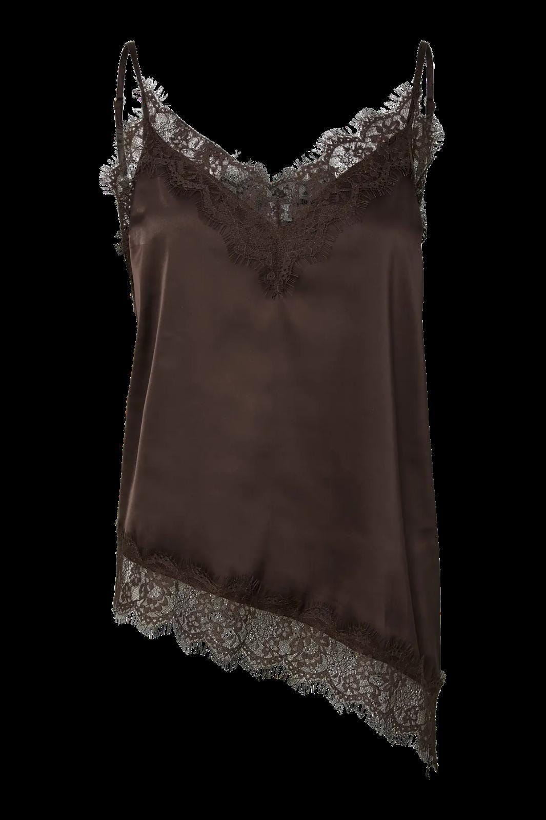 Pieces - Pcnomi Strap Satin Lace Top - 5072978 Hot Fudge Toppe 