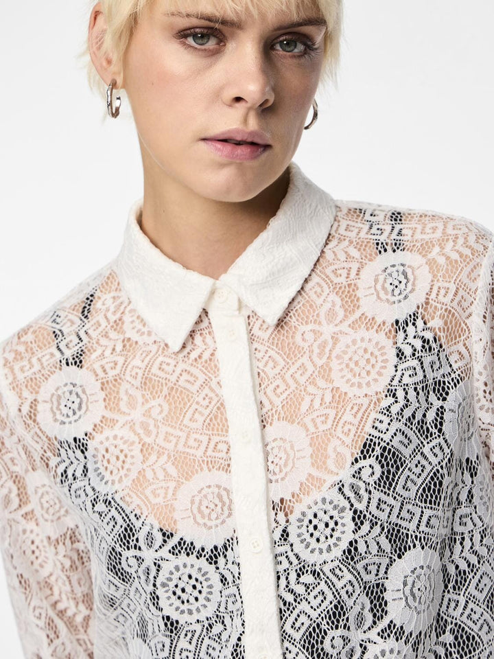 Pieces - Pcolline Ls Lace Shirt - 4634038 Cloud Dancer
