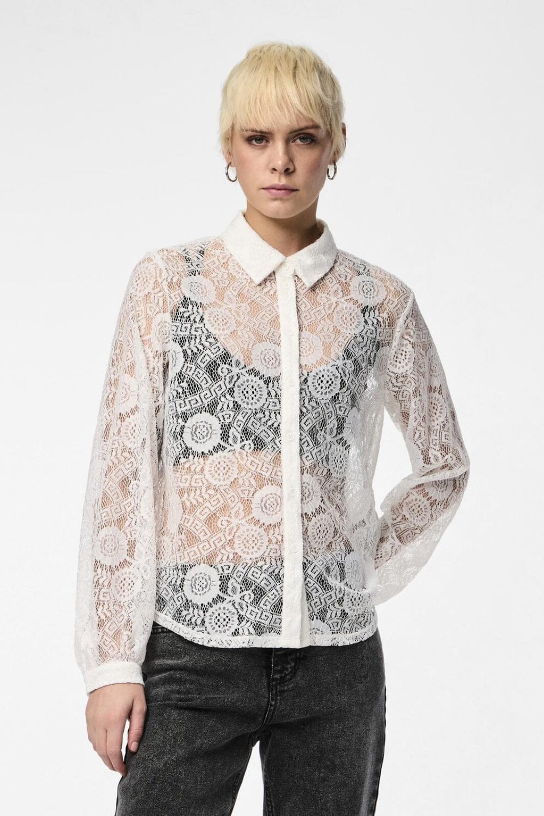 Pieces - Pcolline Ls Lace Shirt - 4634038 Cloud Dancer