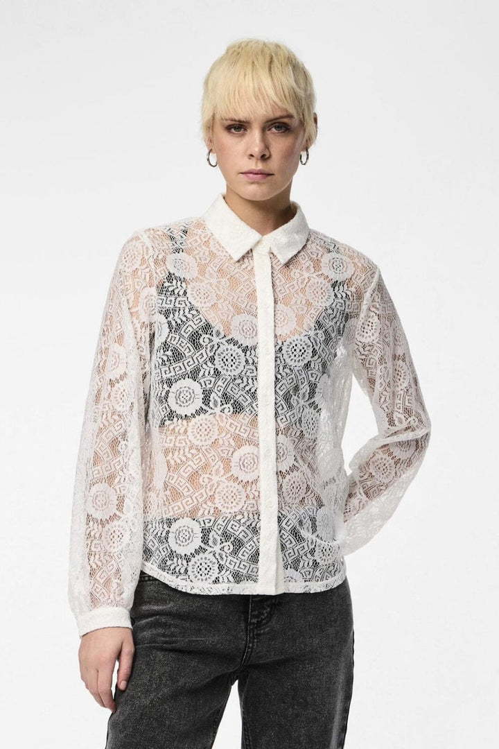 Pieces - Pcolline Ls Lace Shirt - 4634038 Cloud Dancer