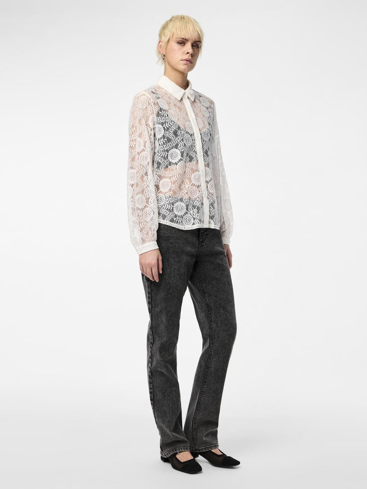 Pieces - Pcolline Ls Lace Shirt - 4634038 Cloud Dancer