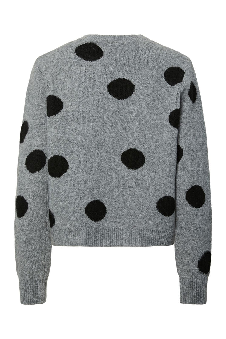 Pieces - Pcosla Ls O-Neck Knit Pullover - 4993185 Medium Grey Melange Black Dots