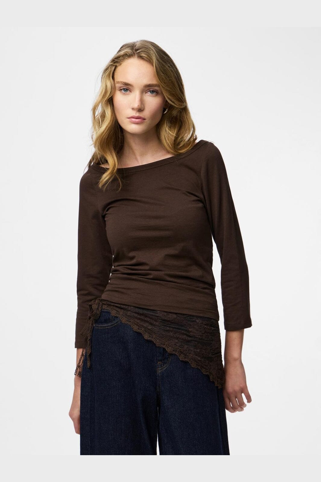 Pieces - Pcphoebe 3/4 Boatneck Top - 5083334 Hot Fudge