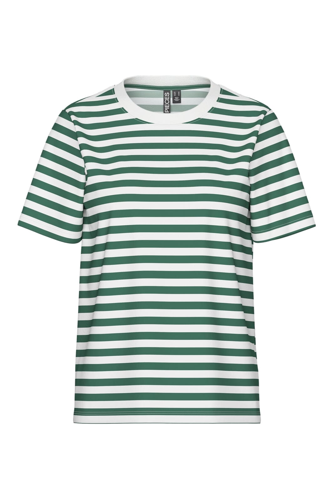 Pieces - Pcria Ss Tee Stripes - 4858428 Hunter Green Bright White