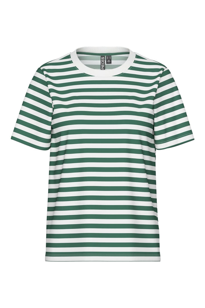 Pieces - Pcria Ss Tee Stripes - 4858428 Hunter Green Bright White
