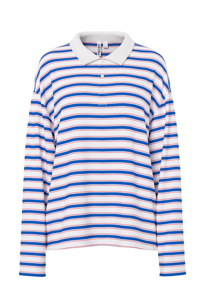 Pieces - Pcsadie Ls Polo Top - 5208287 Cloud Dancer 3 Sea Pink & Nautical Blue
