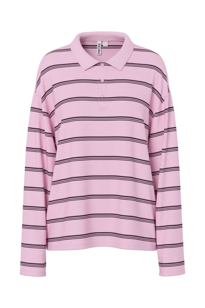 Pieces - Pcsadie Ls Polo Top - 5218376 Roseate Spoonbill 3 Thin Plum Perfect