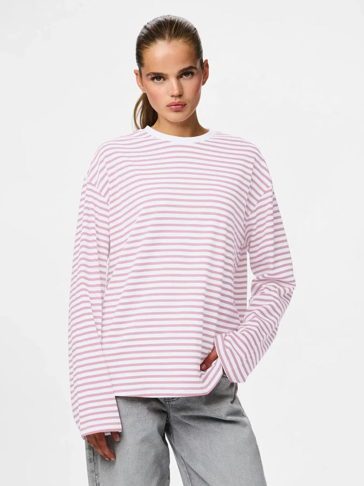 Pieces - Pcsadie Ls Top - 5090856 Bright White Roseate Spoonbill T-shirts 