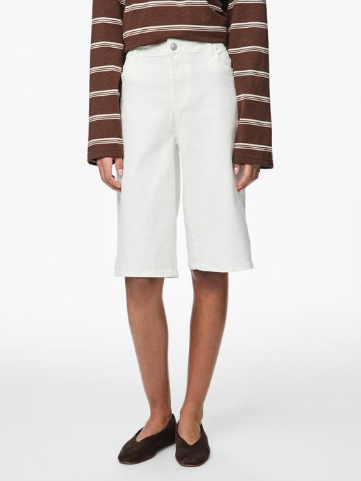 Pieces - Pcsalume Wide Denim Shorts - 4830261 Bright White