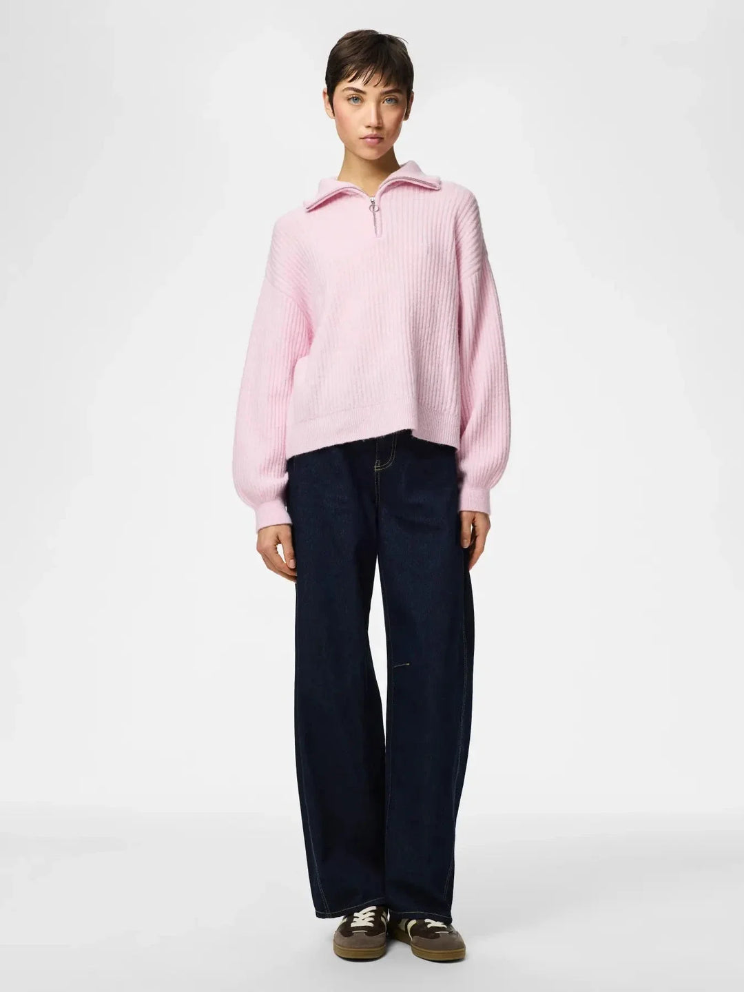 Pieces - Pcsilly Ls Half Zip Knit - 5099227 Roseate Spoonbill Melange Strikbluser 