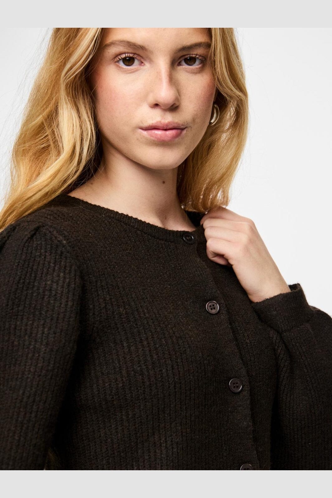 Pieces - Pcsilly Ls Puff Knit Cardigan - 5102717 Hot Fudge Melange