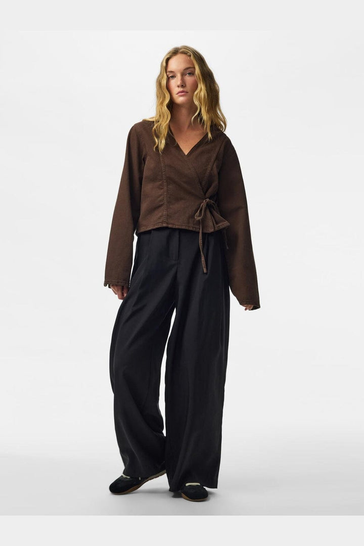 Pieces - Pcsilvia Ls Wrap Shirt - 5190497 Hot Fudge