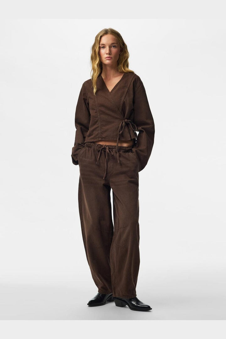 Pieces - Pcsilvia Ls Wrap Shirt - 5190497 Hot Fudge