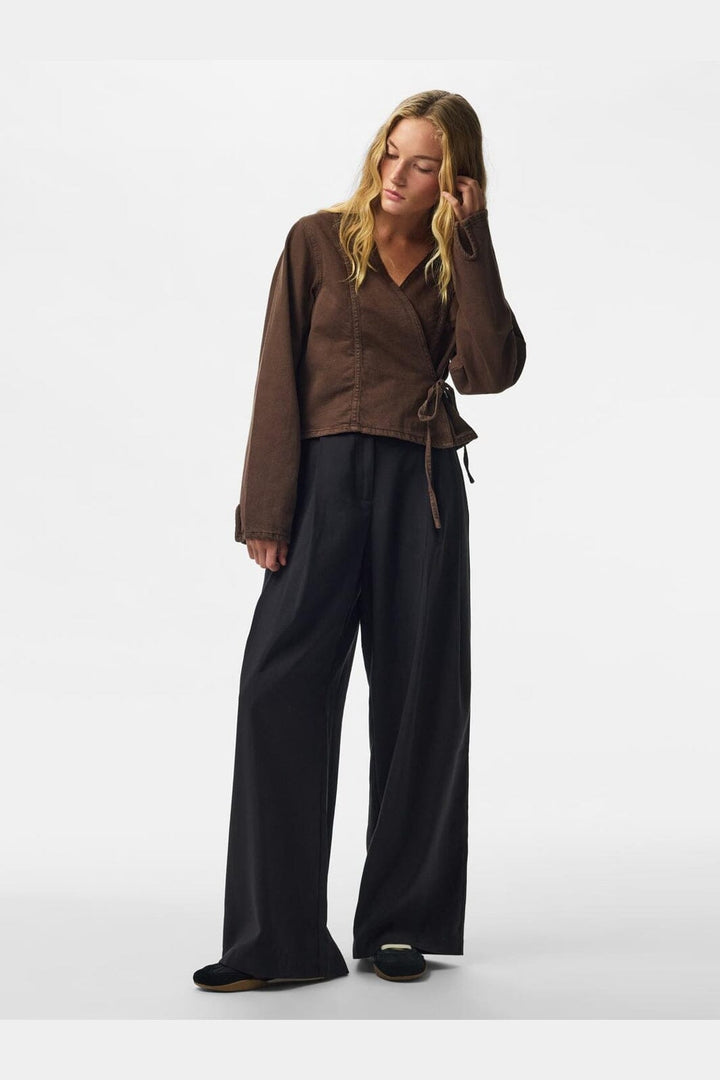 Pieces - Pcsilvia Ls Wrap Shirt - 5190497 Hot Fudge