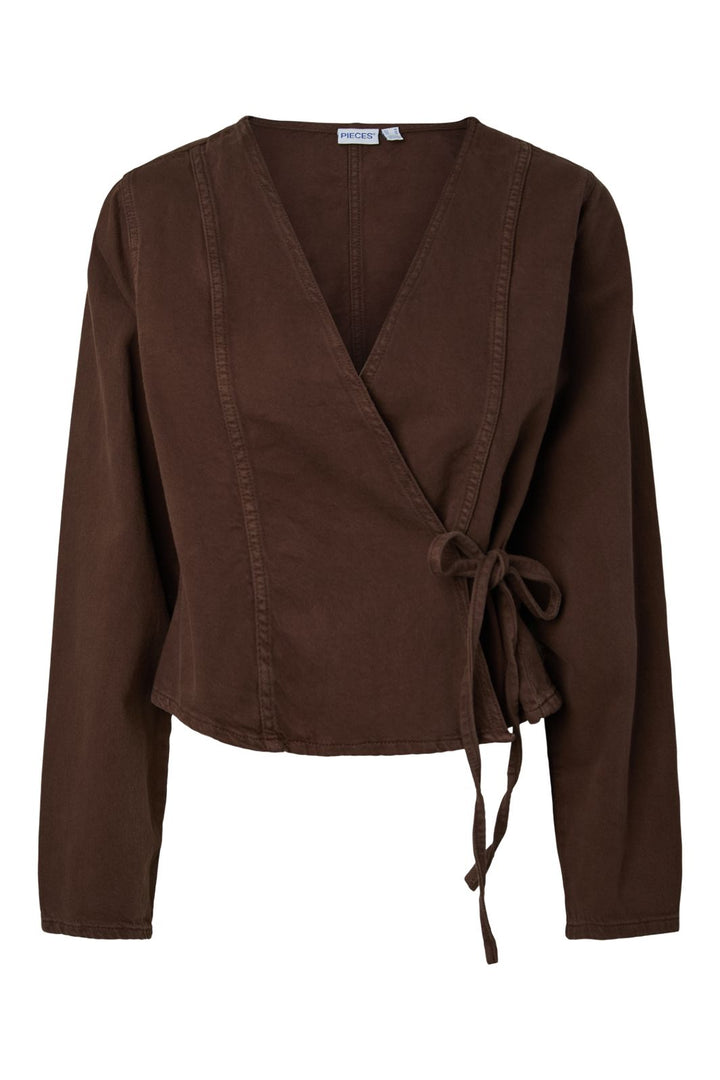 Pieces - Pcsilvia Ls Wrap Shirt - 5190497 Hot Fudge