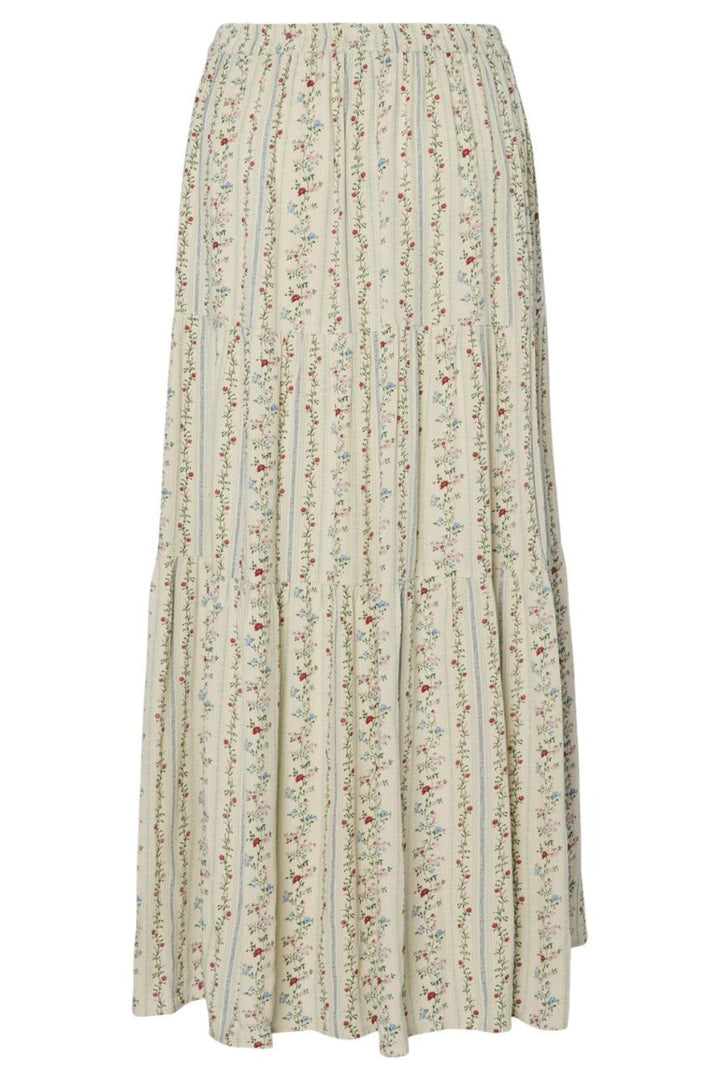 Pieces - Pctaitlyn Ankle Skirt - 4822595 Birch Striped Flower Nederdele 