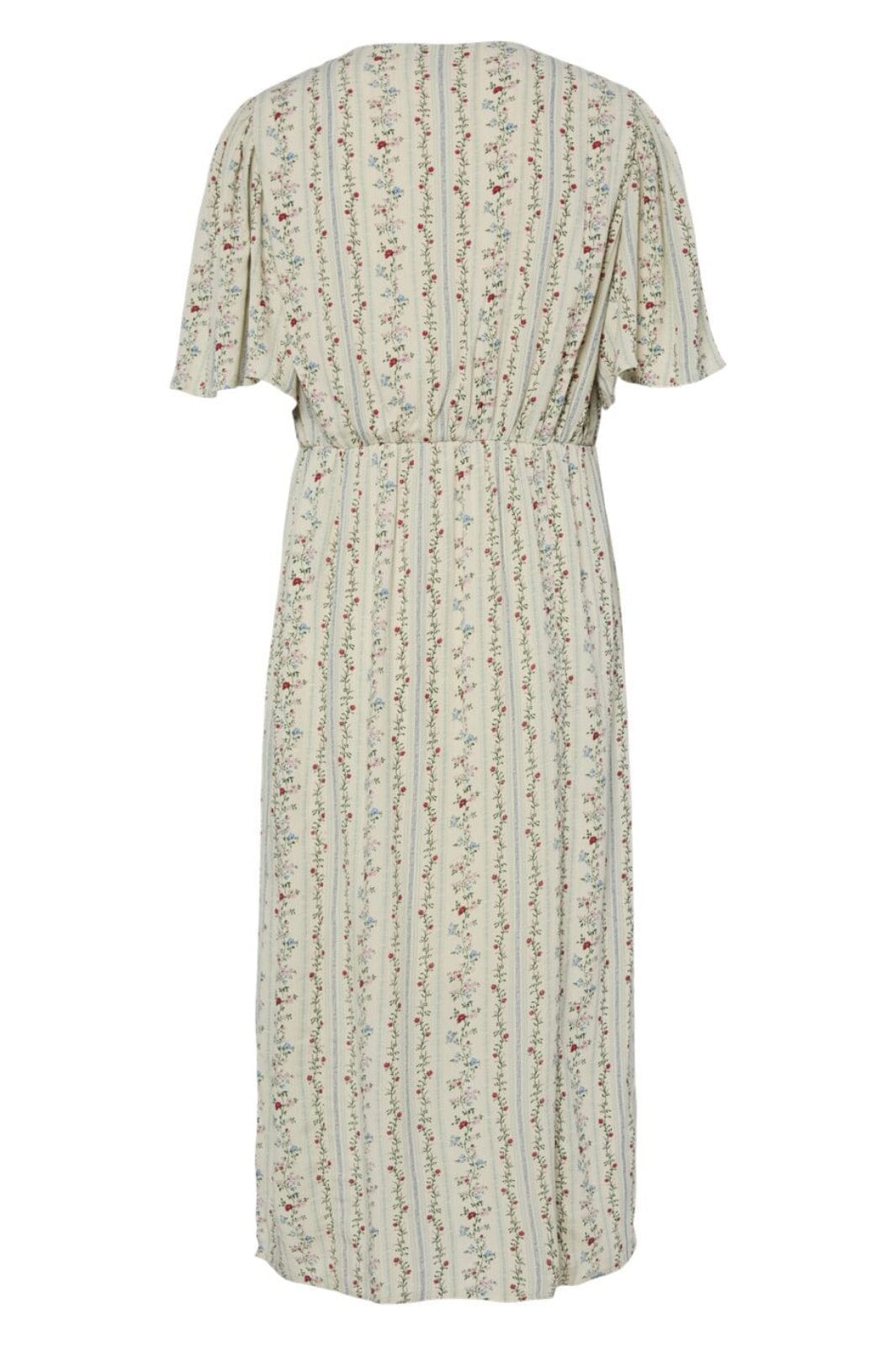 Pieces - Pctaitlyn Ss V-Neck Midi Dress - 4822602 Birch Striped Flower