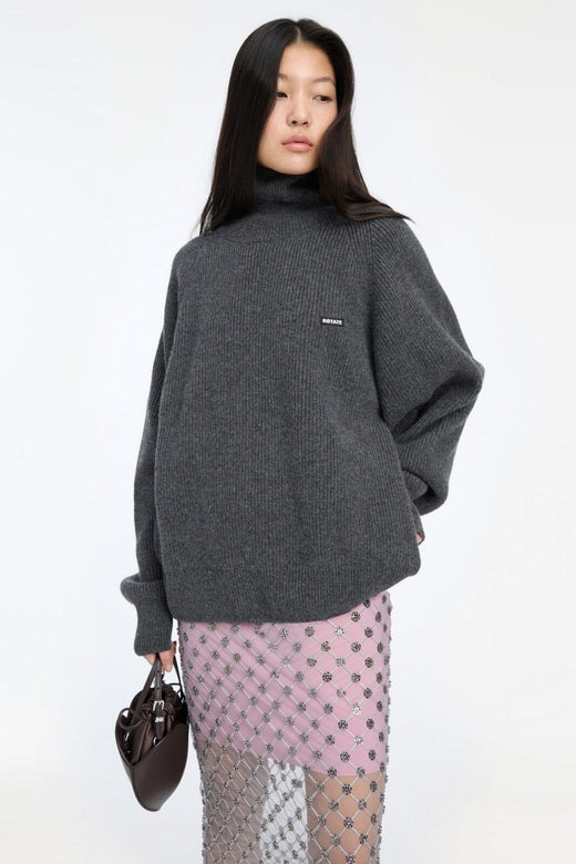 Rotate - Knit Highneck Jumper 1166971205 - 1205 Gray Pinstripe Strikbluser 