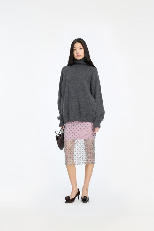 Rotate - Knit Highneck Jumper 1166971205 - 1205 Gray Pinstripe Strikbluser 