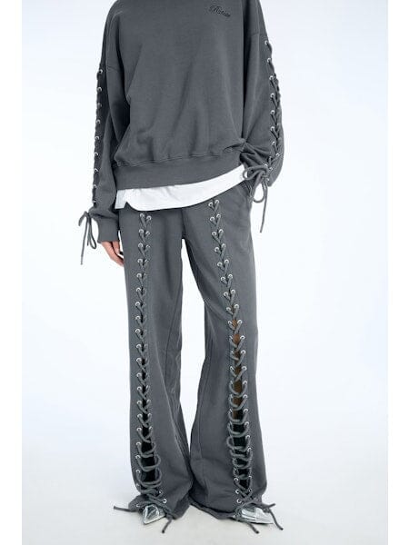 Rotate - Lacing Crewneck 1154681205 - 1205 Gray Pinstripe Sweatshirts 