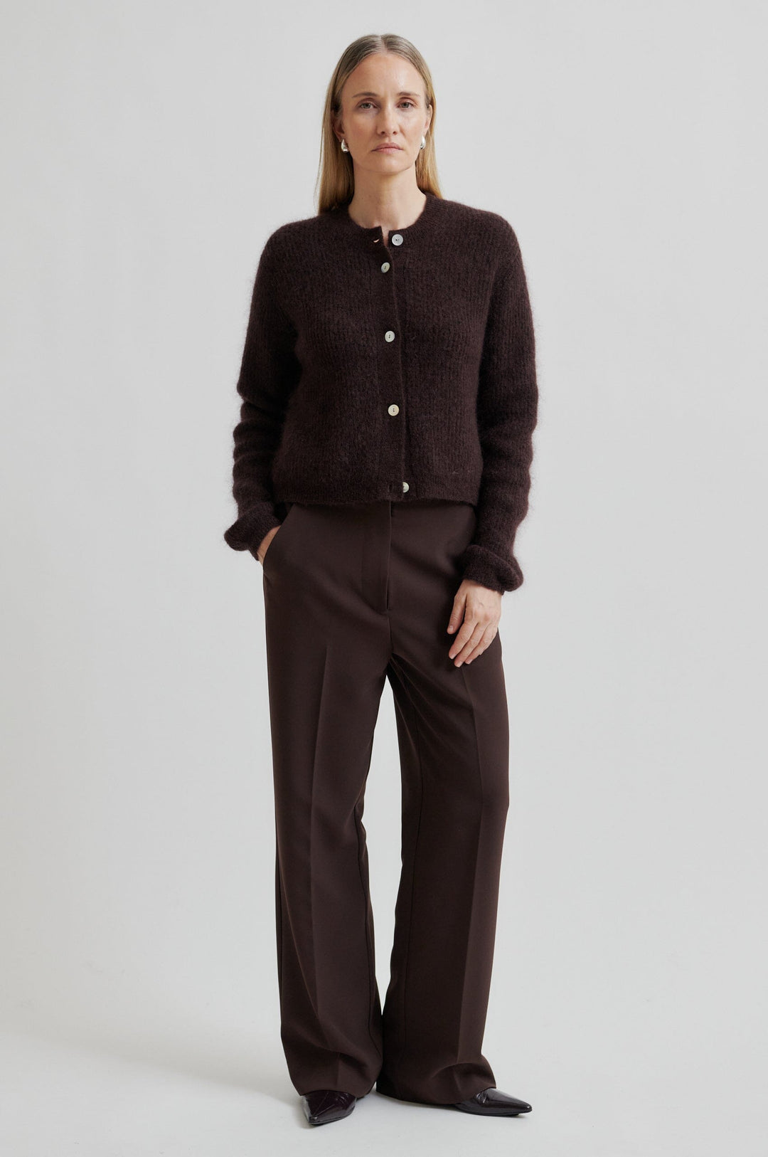 Second Female - Andrea Knit Rib LS Cardigan 60126 - 6156 Demitasse Cardigans 