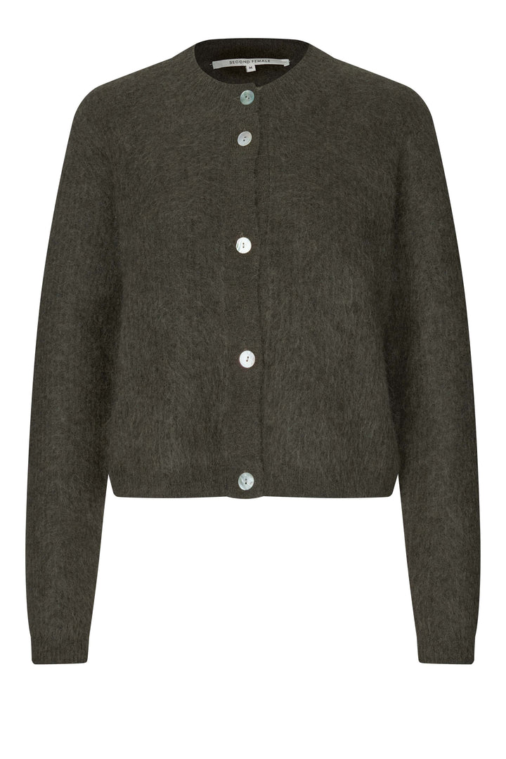 Second Female - Andrea Knit Rib LS Cardigan 60126 - 8004 Black Olive Cardigans 