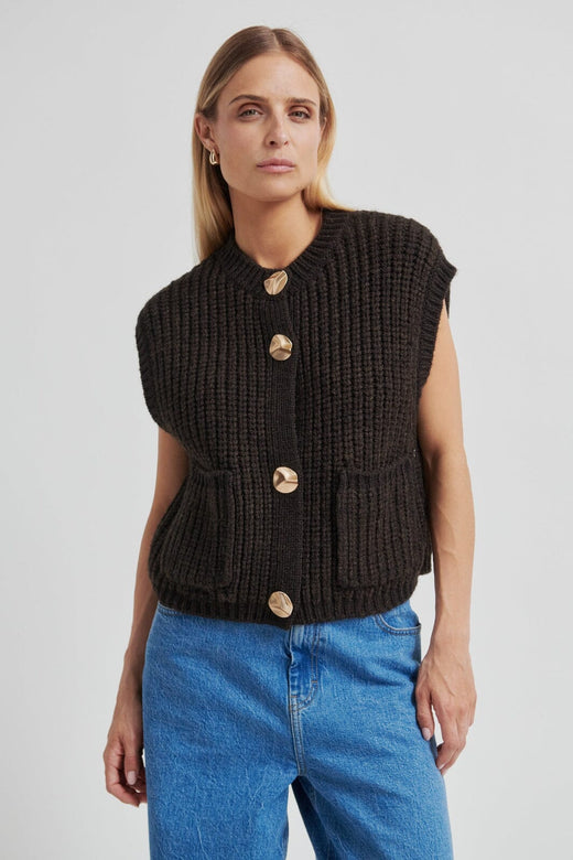 Second Female - Ulrikke Knit Vest 60546 - 6150 Chocolate Torte Veste 