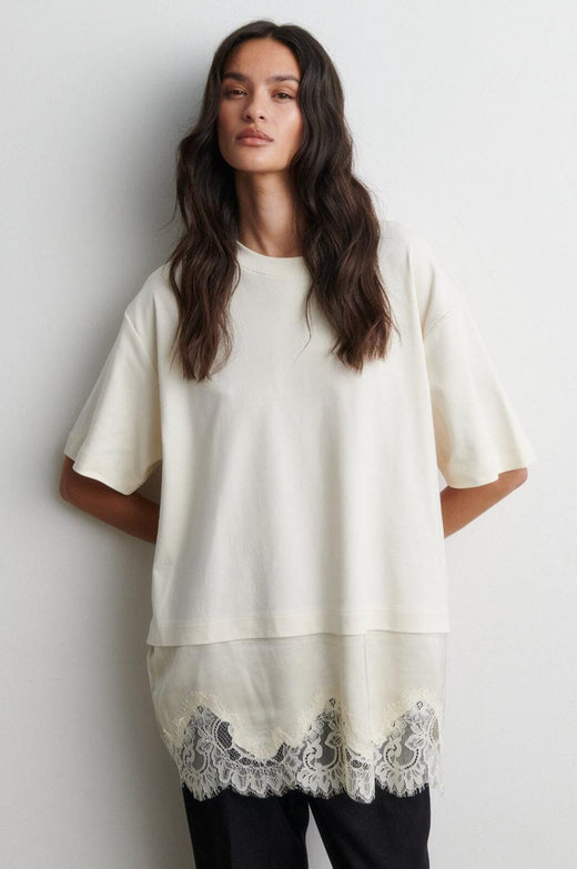 Second Female - Vaccara Lace Tee 61136 - 1027 Egret T-shirts 