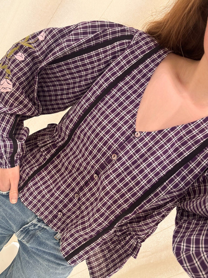 Sissel Edelbo x Molly&My - Veda Top SE 2116 - Purple Checks Skjorter 