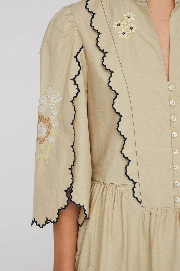 Stella Nova - Embroidered Loose Midi Dresses62-4485 - 198 Army Touch Kjoler 