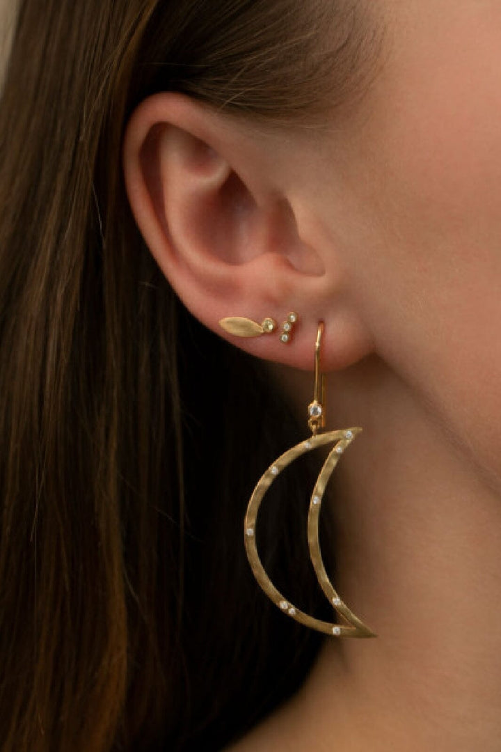 Stine A - Big Bella Moon With Stones Earring Goldenen - 1260-02-S