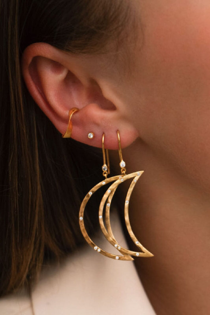 Stine A - Big Bella Moon With Stones Earring Goldenen - 1260-02-S