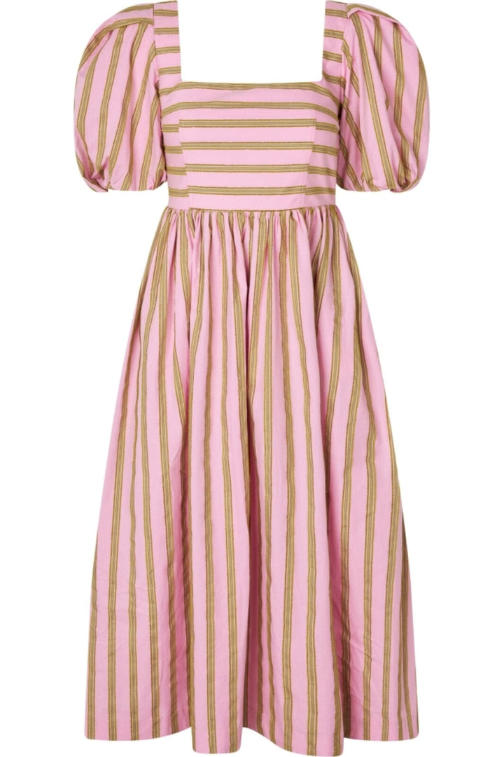 Stine Goya - 2344 Soft Jacquard Weave, Blouson Sleeve Midi Dress sg-ss25-d113-2344 - Wallpaper Stripes