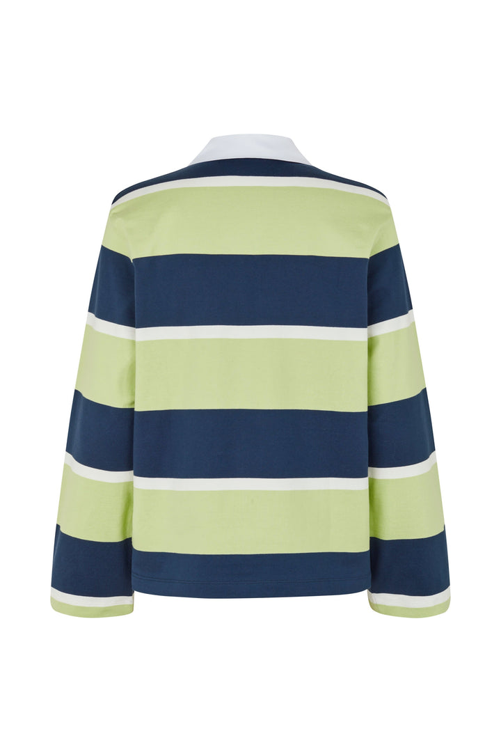 Stine Goya - 2457 Heavy Dry Jersey / Cotton, Polo Long Sleeve Topsg-ps26-t120-2457 - Yellow And Navy Blue Stripes Toppe 