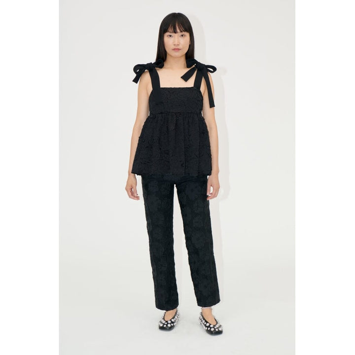 Stine Goya - Contrasted Tie Top, 2320 Fil Coupé - Jet Black