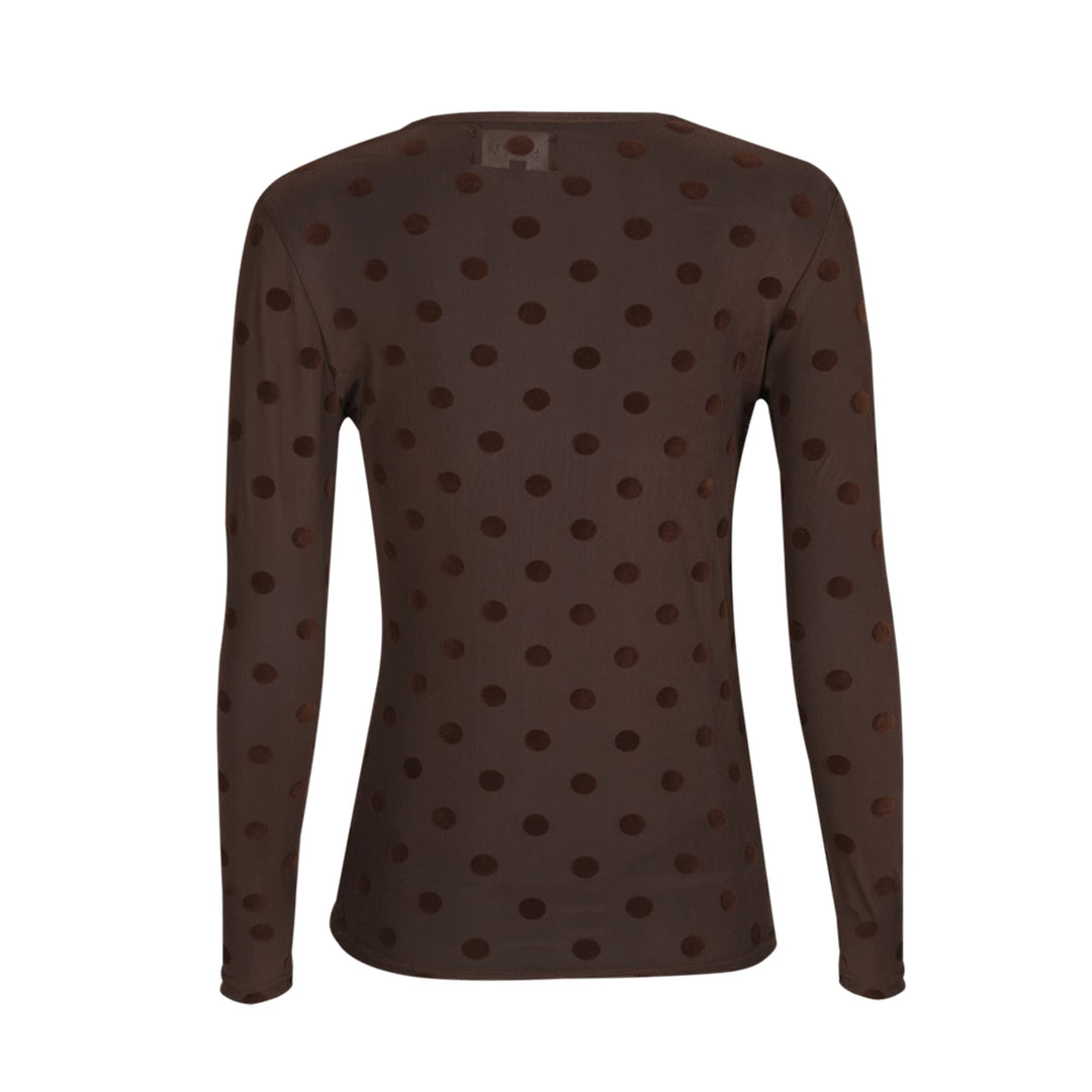 Liberte - Mesh Ls Tshirt, Flock 22081 - Dark Brown Big Dot