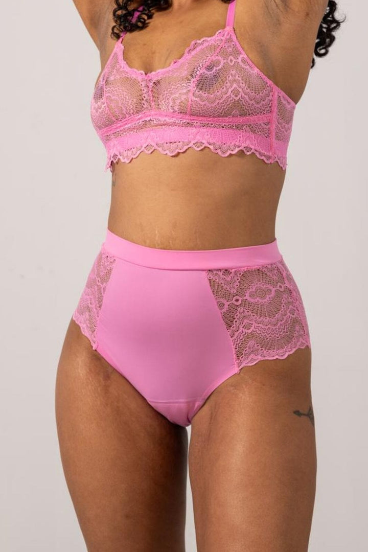Understatement Underwear - Lace Period Highwaist Briefs - Candy Pink