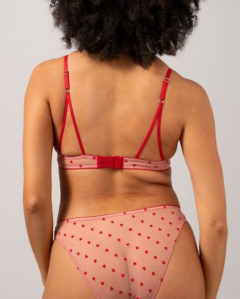 Understatement Underwear - Mesh Triangle Bralette - Pale Pink/Deep Red