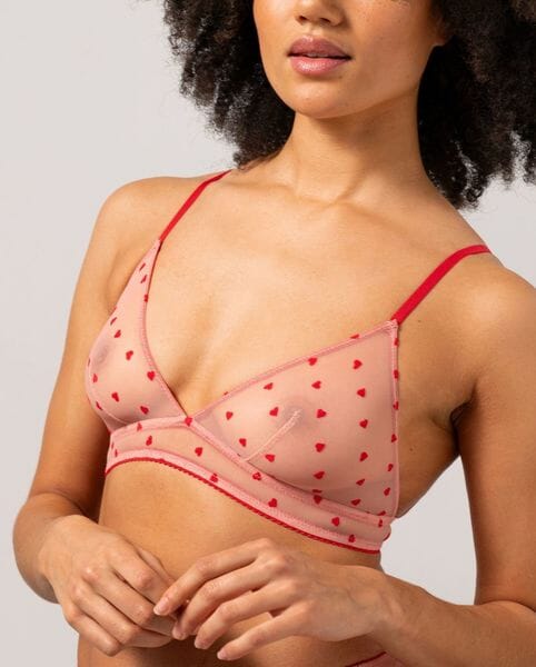 Understatement Underwear - Mesh Triangle Bralette - Pale Pink/Deep Red