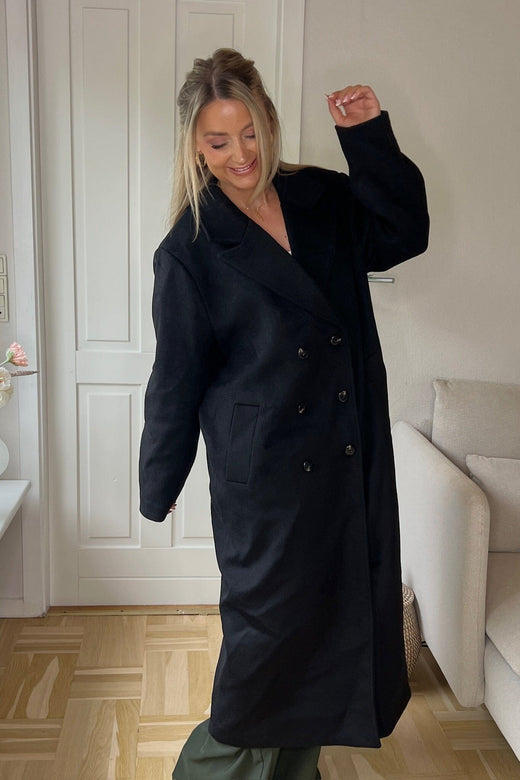 Valentin Studio - Boyfriend Wool Coat 160854 - 100 - Black Frakker 