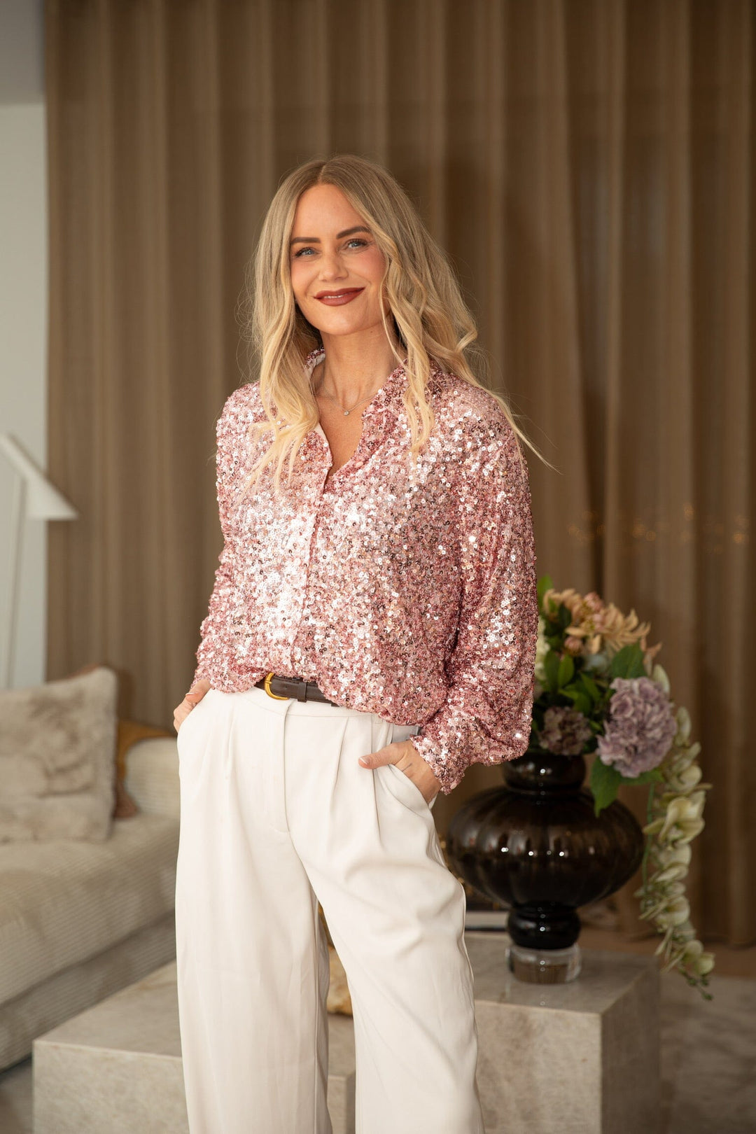 Valentin Studio - Classy Sequins Shirt 163336 - 165 - Rose Skjorter 