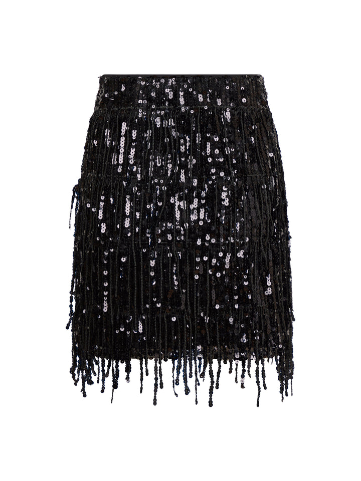 Valentin Studio - Fringe Sequins Skirt - Black